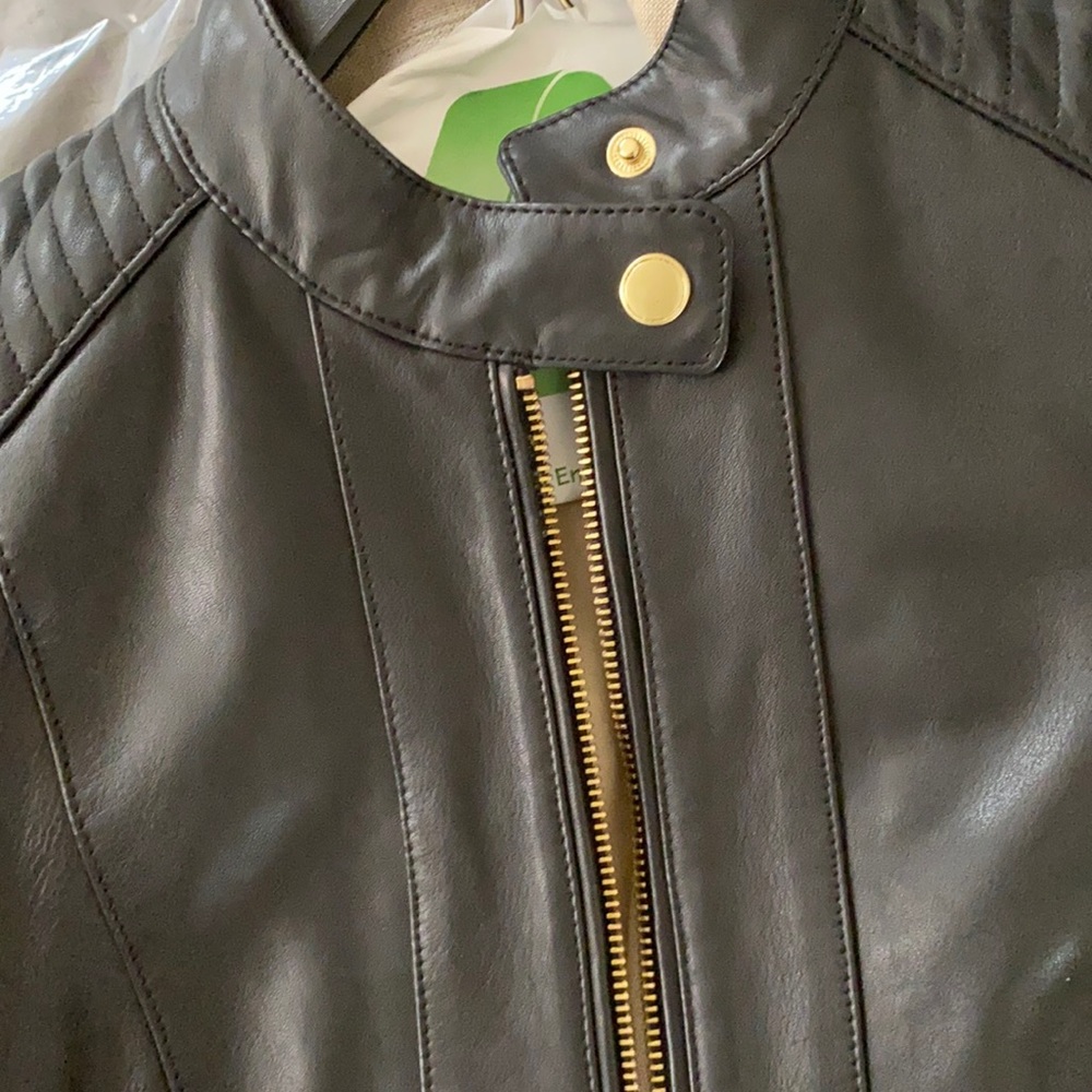 Cole Haan Genuine Leather Racer Jacket with Quilted Panels Sz XS - Picture 8 of 9